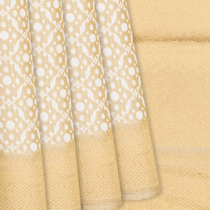 Cream Handloom Banarasi Tissue Silk Saree With Jaal Motifs-Cream