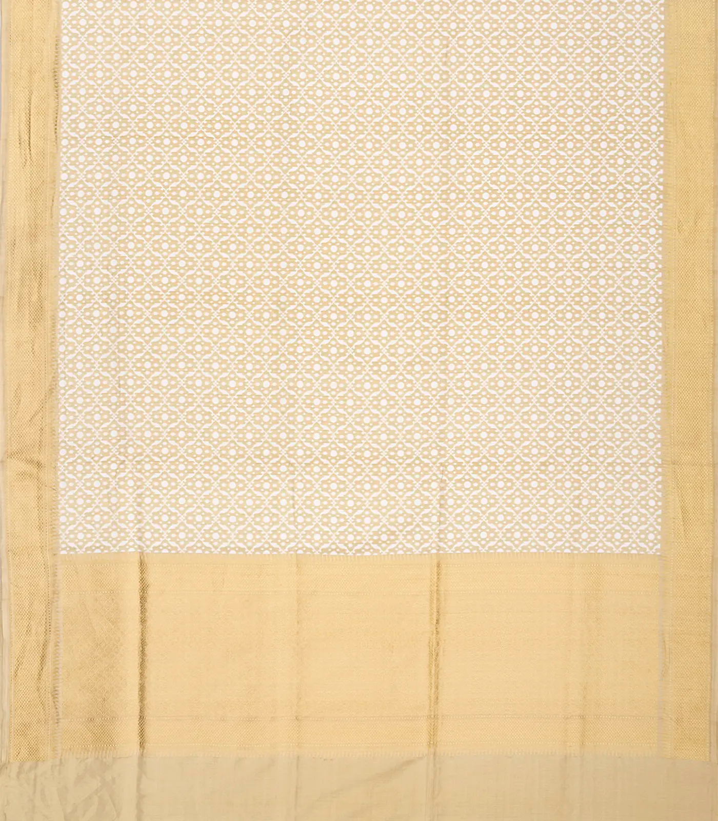 Cream Handloom Banarasi Tissue Silk Saree With Jaal Motifs-Cream