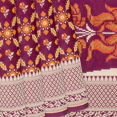 Magenta Handloom Banarasi Silk Saree With Meena Floral Motifs-Magenta