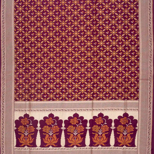 Magenta Handloom Banarasi Silk Saree With Meena Floral Motifs-Magenta