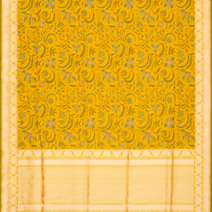 Mustard Handloom Banarasi Silk Saree With Floral Motifs-Mustard