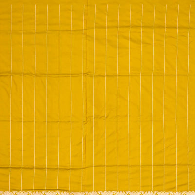 Mustard Handloom Banarasi Silk Saree With Floral Motifs-Mustard