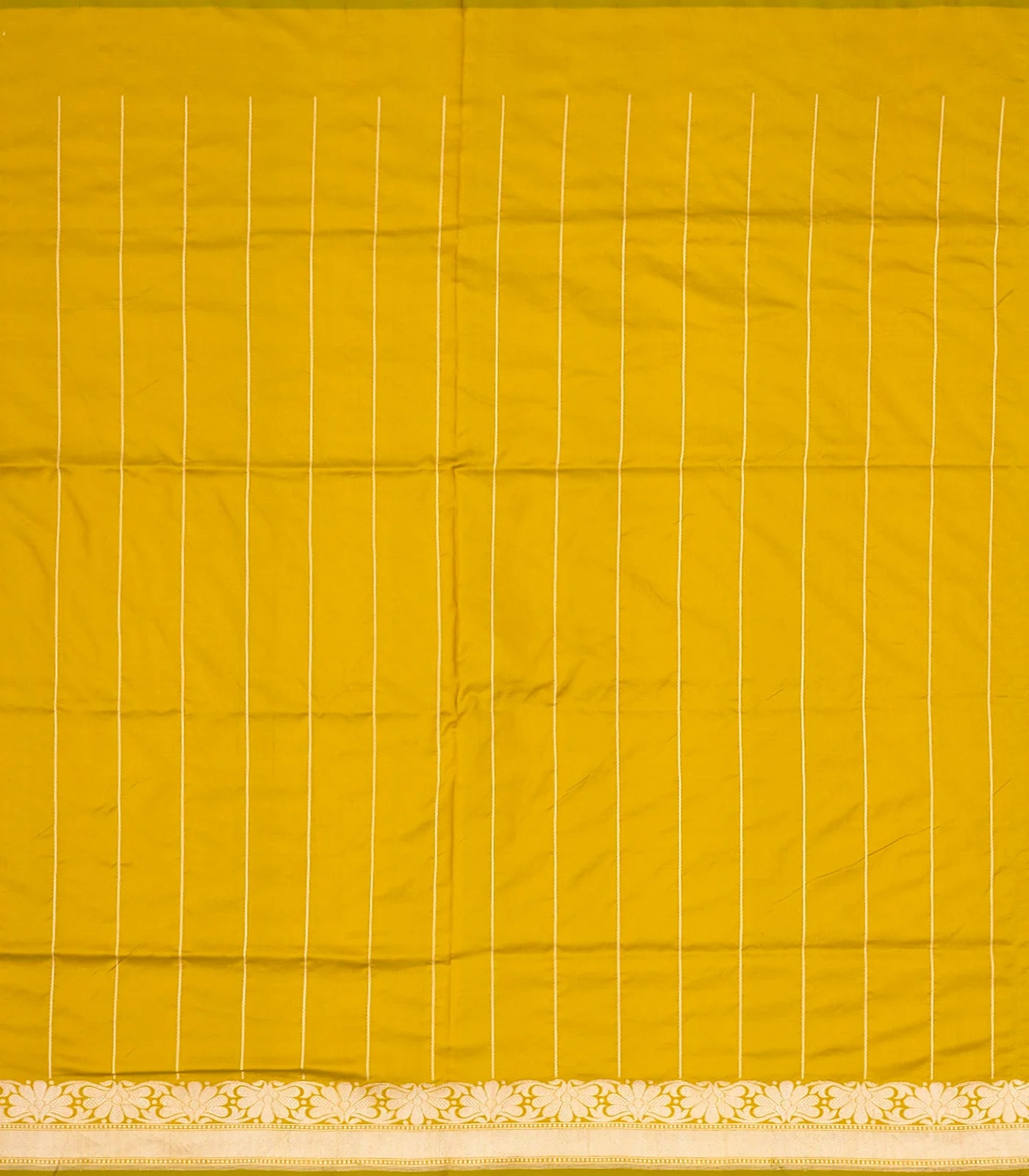 Mustard Handloom Banarasi Silk Saree With Floral Motifs-Mustard