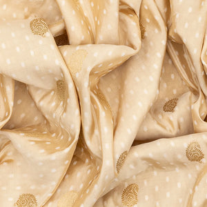 Cream Handloom Banarasi Tissue Silk Saree With Mango Motifs-Cream