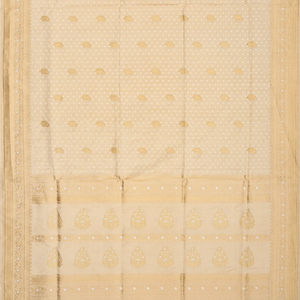 Cream Handloom Banarasi Tissue Silk Saree With Mango Motifs-Cream
