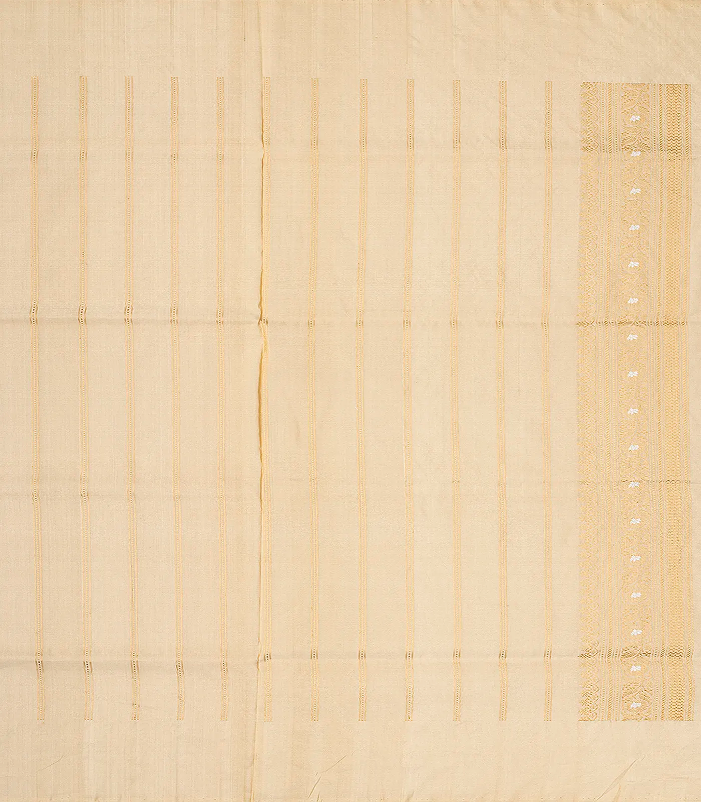 Cream Handloom Banarasi Tissue Silk Saree With Mango Motifs-Cream