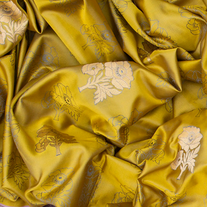 Olive Green Handloom Banarasi Satin Silk Saree With Floral Motifs-Olive Green