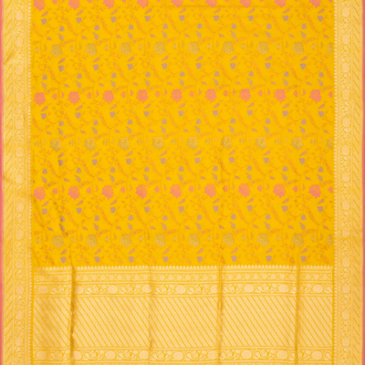 Mustard Handloom Banarasi Silk Saree With Meena Floral Motifs-Mustard