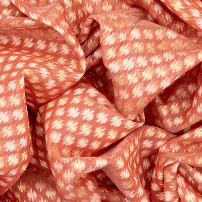 Peach Handloom Banarasi Cotton Saree With Triangle Motifs-Peach