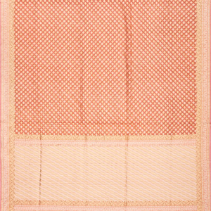 Peach Handloom Banarasi Cotton Saree With Triangle Motifs-Peach