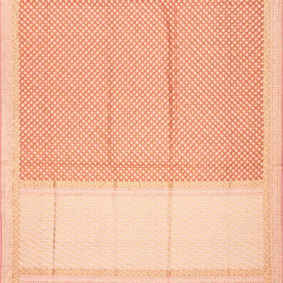 Peach Handloom Banarasi Cotton Saree With Triangle Motifs-Peach