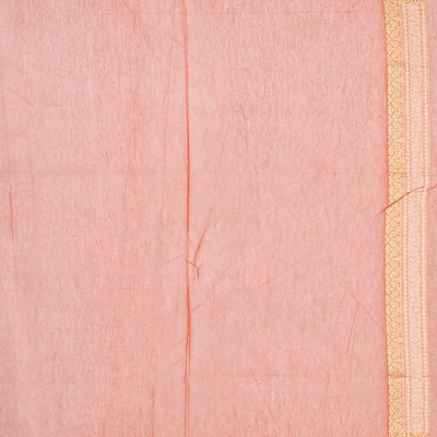 Peach Handloom Banarasi Cotton Saree With Triangle Motifs-Peach