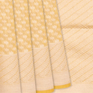 Yellow Handloom Banarasi Cotton Saree With Triangle Motifs-Yellow