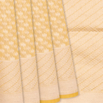 Yellow Handloom Banarasi Cotton Saree With Triangle Motifs-Yellow