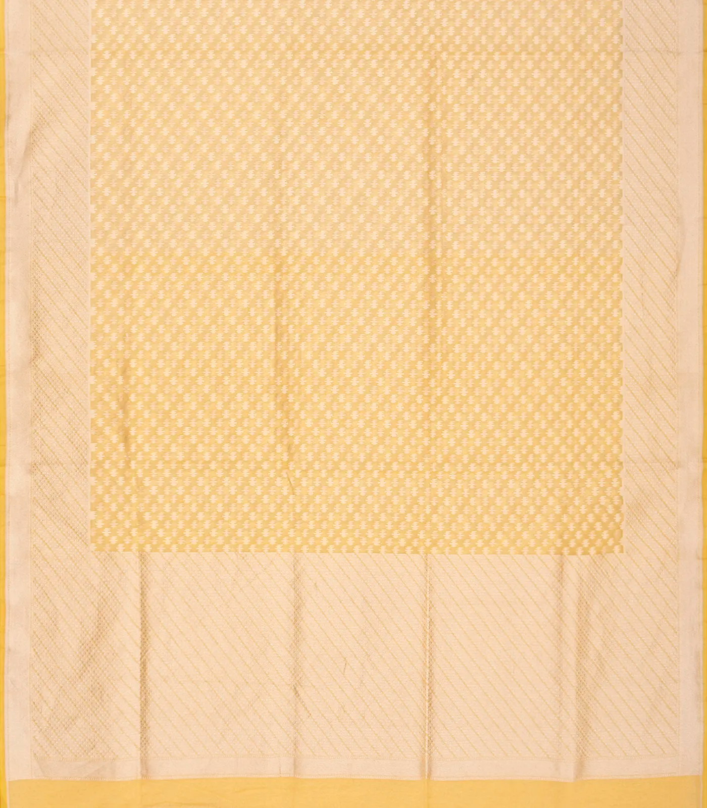 Yellow Handloom Banarasi Cotton Saree With Triangle Motifs-Yellow