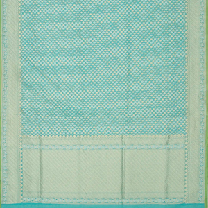 Turquoise Handloom Banarasi Cotton Saree With Floral Motifs-Turquoise
