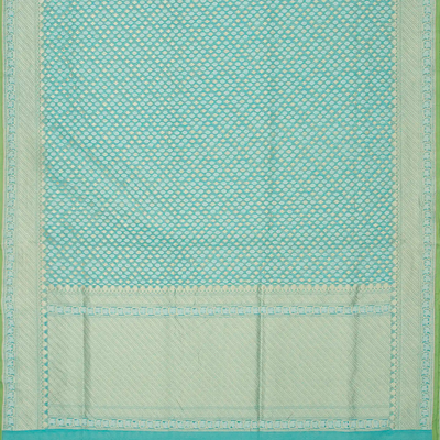 Turquoise Handloom Banarasi Cotton Saree With Floral Motifs-Turquoise