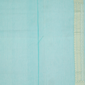 Turquoise Handloom Banarasi Cotton Saree With Floral Motifs-Turquoise