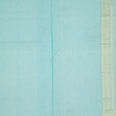 Turquoise Handloom Banarasi Cotton Saree With Floral Motifs-Turquoise