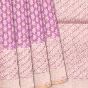 Purple Handloom Banarasi Cotton Saree With Floral Motifs-Purple