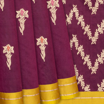 Magenta Handloom Banarasi Silk Saree With Mango Motifs-Magenta