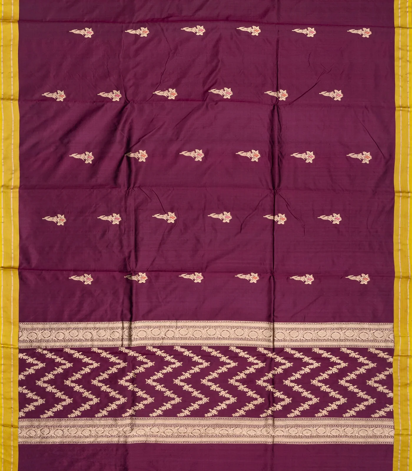 Magenta Handloom Banarasi Silk Saree With Mango Motifs-Magenta