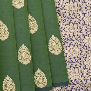 Leafy Green Handloom Banarasi Silk Saree With Floral Buttas-Leaf Green