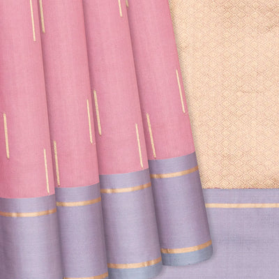 Dusty Pink Handloom Banarasi Silk Saree With Stripe Buttas-Dusty Pink