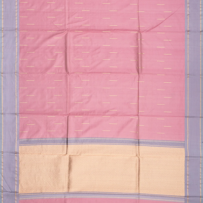 Dusty Pink Handloom Banarasi Silk Saree With Stripe Buttas-Dusty Pink