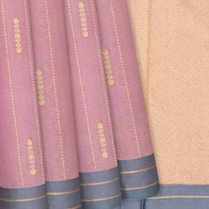 Dusty Pink Handloom Banarasi Silk Saree With Dotted Stripes-Dusty Pink