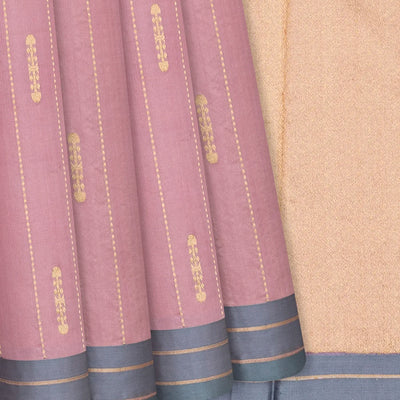 Dusty Pink Handloom Banarasi Silk Saree With Dotted Stripes-Dusty Pink