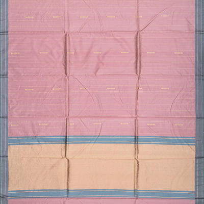 Dusty Pink Handloom Banarasi Silk Saree With Dotted Stripes-Dusty Pink