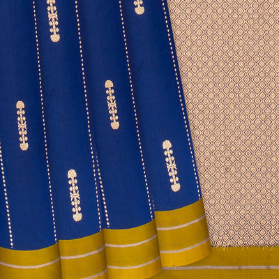 Blue Handloom Banarasi Silk Saree With Dotted Stripes-Blue