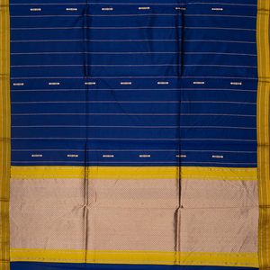 Blue Handloom Banarasi Silk Saree With Dotted Stripes-Blue