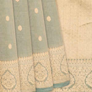 Cardamom Green Handloom Banarasi Tissue Silk Saree With Coin Motifs-Cardamom Green