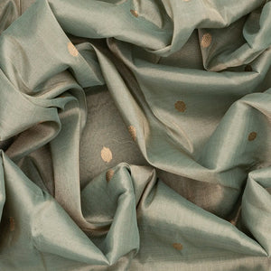 Cardamom Green Handloom Banarasi Tissue Silk Saree With Coin Motifs-Cardamom Green