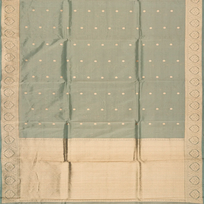 Cardamom Green Handloom Banarasi Tissue Silk Saree With Coin Motifs-Cardamom Green