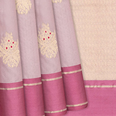 Dusty Pink Handloom Banarasi Silk Saree With Floral Buttas-Dusty Pink