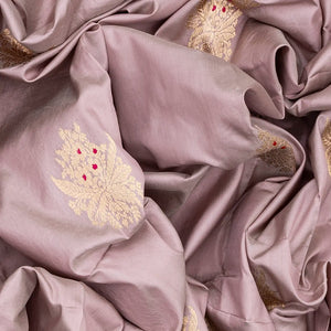 Dusty Pink Handloom Banarasi Silk Saree With Floral Buttas-Dusty Pink