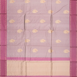 Dusty Pink Handloom Banarasi Silk Saree With Floral Buttas-Dusty Pink