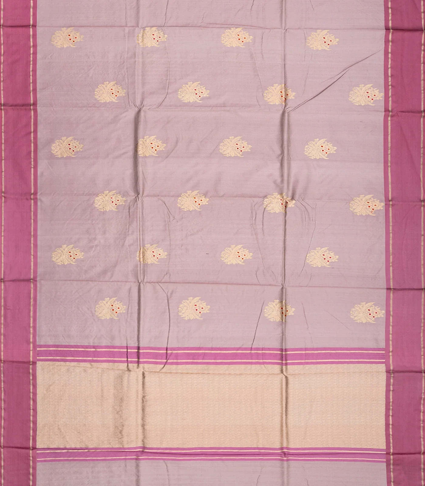 Dusty Pink Handloom Banarasi Silk Saree With Floral Buttas-Dusty Pink