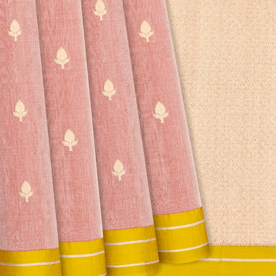 Baby Pink Handloom Banarasi Tissue Silk Saree With Floral Motifs-Baby Pink