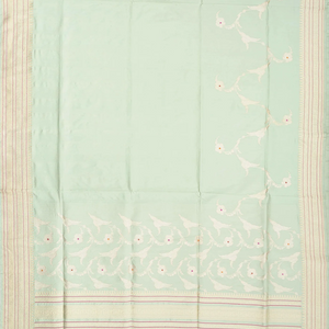 Pista Green Handloom Banarasi Silk Saree With Floral Meena Motifs-Pista Green