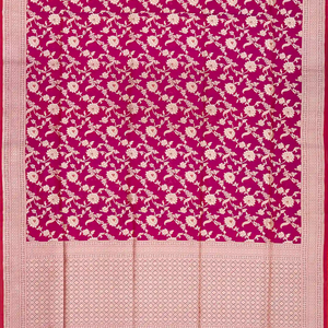 Pink Handloom Banarasi Silk Saree With Floral Motifs-Pink