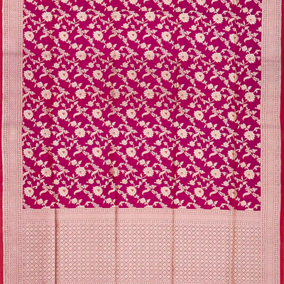 Pink Handloom Banarasi Silk Saree With Floral Motifs-Pink