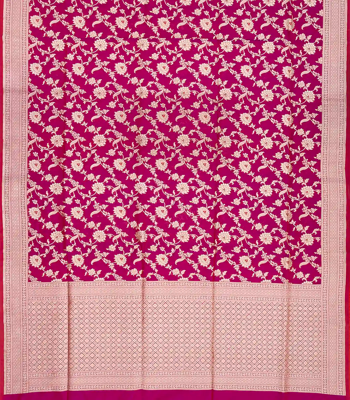 Pink Handloom Banarasi Silk Saree With Floral Motifs-Pink