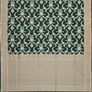Bottle Green Handloom Banarasi Silk Saree With Floral Vine Motifs-Bottle Green