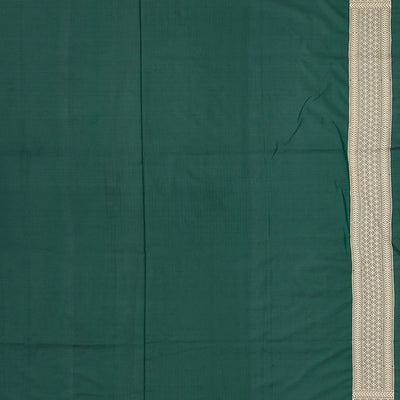 Bottle Green Handloom Banarasi Silk Saree With Floral Vine Motifs-Bottle Green