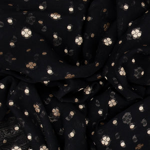 Black Handloom Banarasi Khaddi Georgette Saree With Floral Motifs-Black