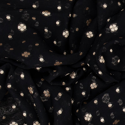Black Handloom Banarasi Khaddi Georgette Saree With Floral Motifs-Black